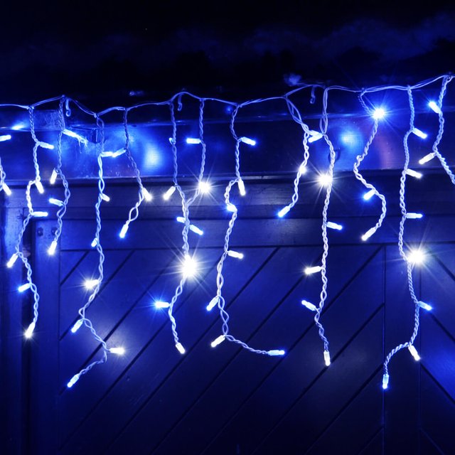 Вулична гірлянда Бахрома 3х0,7м Standart синій колір світіння з мерехтінням на білому кабелі, арт. G014-ST, білий