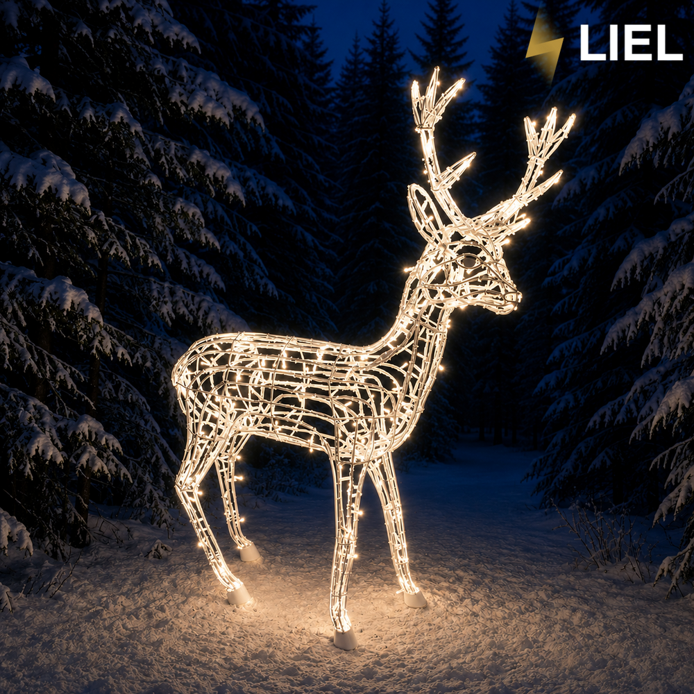 Новогодний световой олень LIEL 3D, 200 LED, 170 см, теплый белый цвет свечения, IP67, декоративная светодиодная фигура для улицы, арт. G-0008
