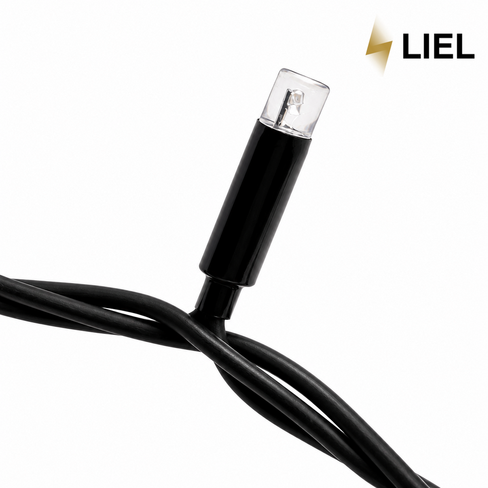 Уличная гирлянда Нитка LIEL 10м Standart Plus теплий білий колір з мерехтінням на чорному кабелі, IP65, арт. G047-ST