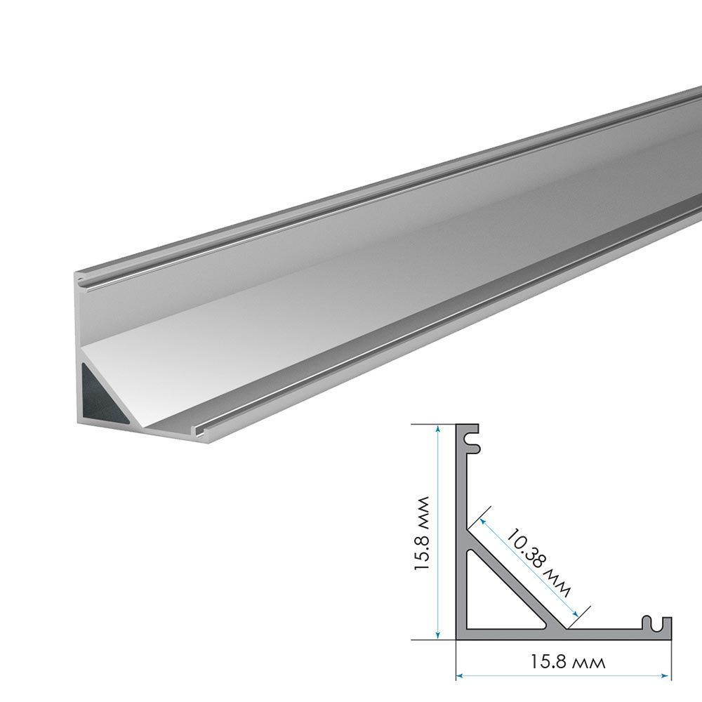 Алюмінієвий профіль для LED-стрічки ЛПУ-16 кутовий анодований (профіль + розсіювач), алюміній анодований