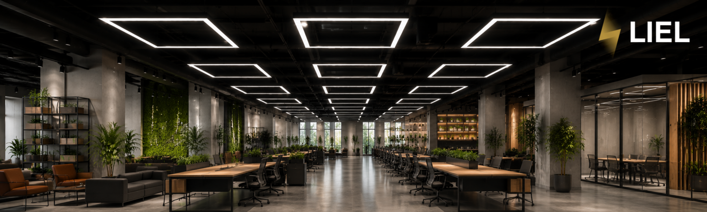 Линейные подвесные квадратные светодиодные LED светильники из алюминиевого профиля для современных интерьеров и коммерческих помещений