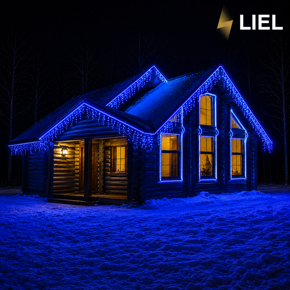 Вулична гірлянда Бахрома LIEL 3х0,7м Premium синій колір світіння з мерехтінням на чорному кабелі IP65, арт. G0107-ST