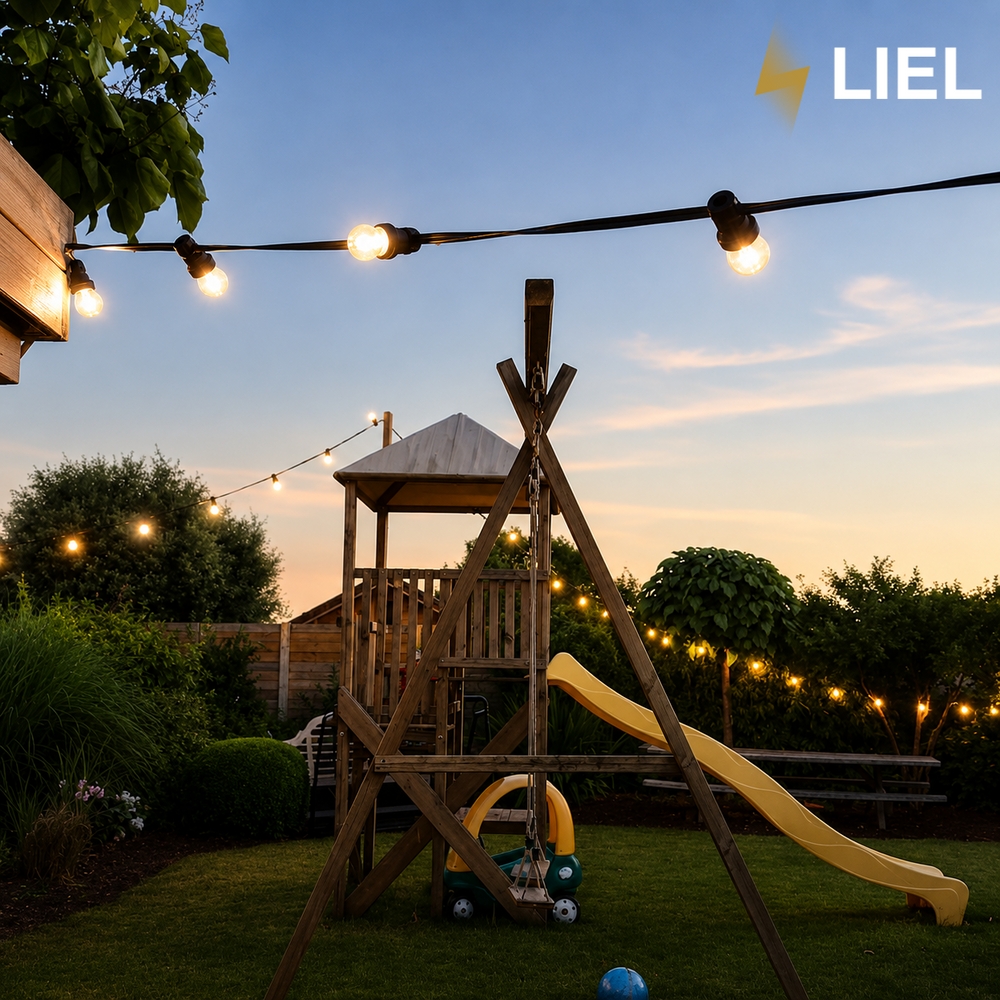 Вулична ретро-гірлянда лампочки Belt Light LIEL Premium Ultra 1 патрон на метр на чорному кабелі IP67, арт. BL1-65