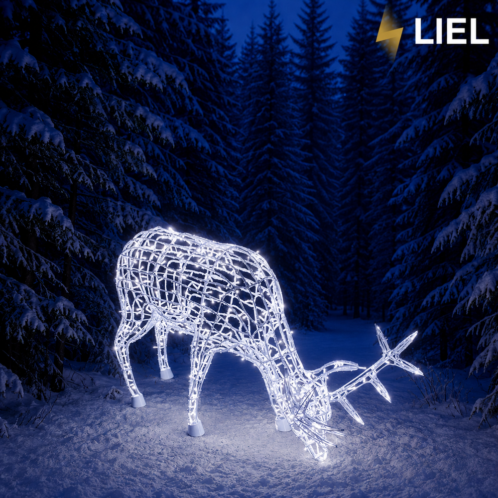 Новогодний световой олень LIEL 3D, 200 LED, 120 см, холодный цвет свечения, IP67, декоративная светодиодная фигура для улицы, арт. G-0009