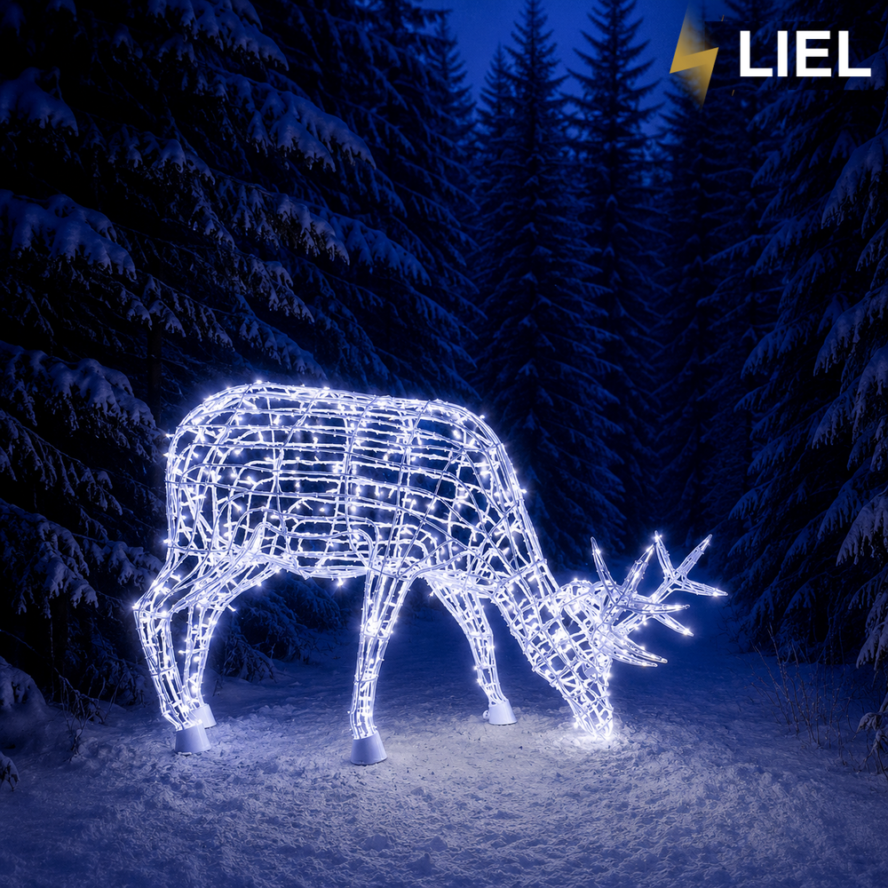 Новогодний световой олень LIEL 3D, 200 LED, 120 см, холодный цвет свечения, IP67, декоративная светодиодная фигура для улицы, арт. G-0009