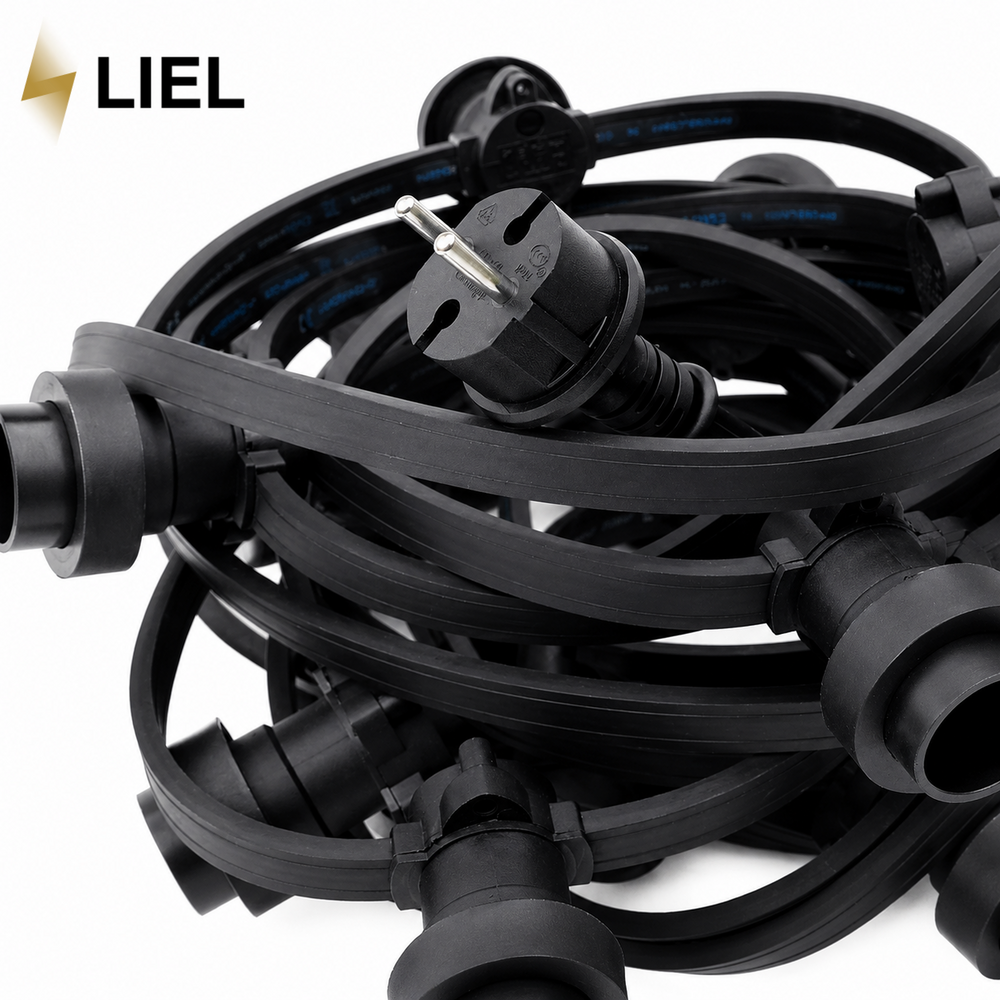 Уличная ретро-гирлянда лампочки Belt Light LIEL Premium Ultra 2 патрона на метр на черном кабеле IP67, арт. BL2-65