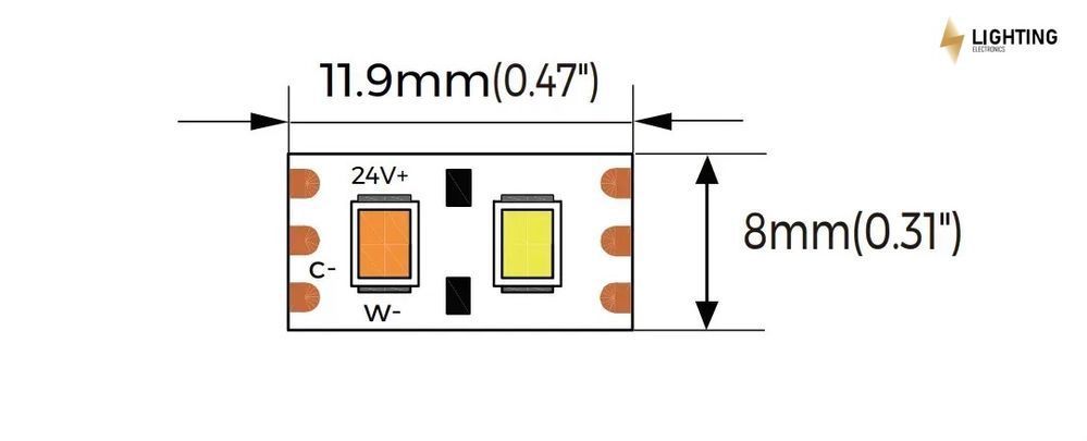 Светодиодная LED лента COLORS 168-2835-24V-IP20 18W 2200Lm 2300K+4000K 5м (C8168-24V-8mm-LWNW) теплый белый свет