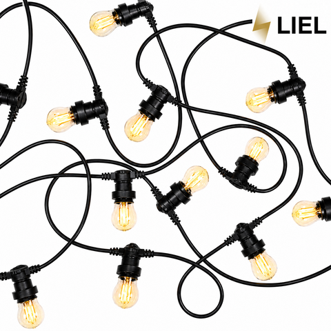 Вулична ретро гірлянда лампочки Belt Light LIEL Standart + 4 патрони на метр на чорному кабелі IP65 арт. PU11