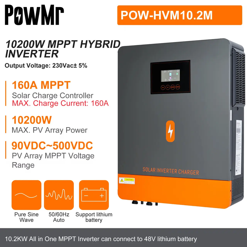 Гібридний сонячний інвертор PowMr 10200W POW-HVM10.2M - 48V 10.2kW 3 Фази