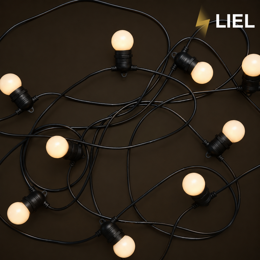 Уличная ретро гирлянда лампочки Belt Light LIEL Standart IP44 E27 2 патрона на 1 метр, черный кабель 10.5 м, арт. 0034
