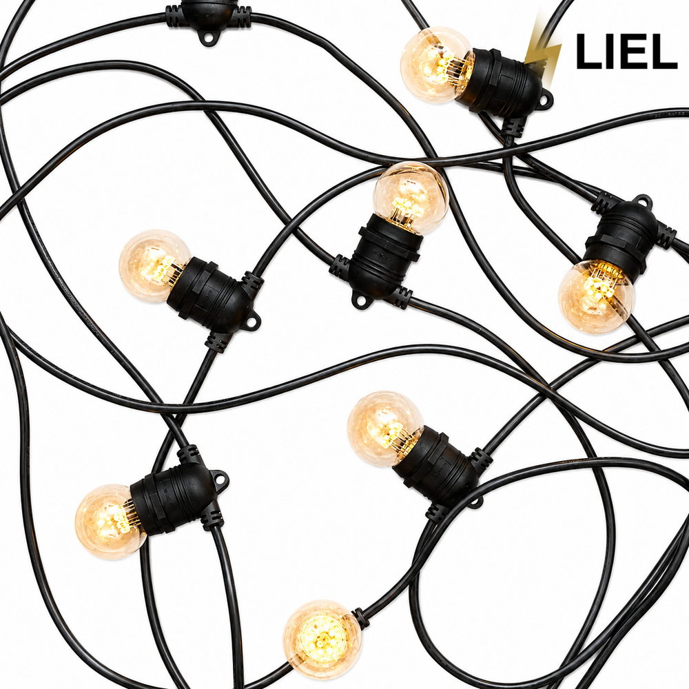 Уличная ретро гирлянда лампочки Belt Light LIEL Standart IP44 E27 2 патрона на 1 метр, черный кабель 10.5 м, арт. 0034