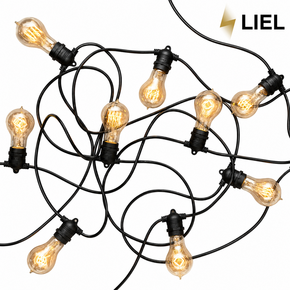 Уличная ретро гирлянда лампочки Belt Light LIEL Standart IP44 E27 2 патрона на 1 метр, черный кабель 10.5 м, арт. 0034
