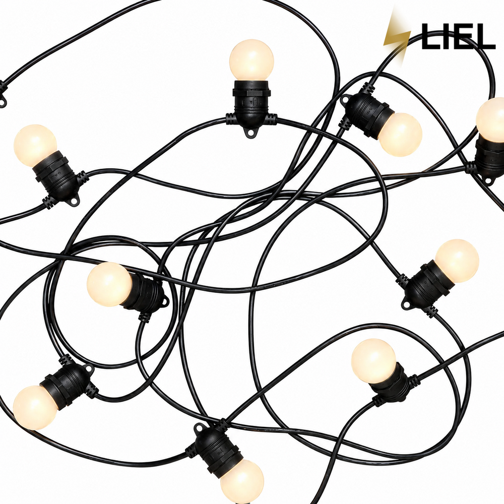 Уличная ретро гирлянда лампочки Belt Light LIEL Standart IP44 E27 2 патрона на 1 метр, черный кабель 10.5 м, арт. 0034