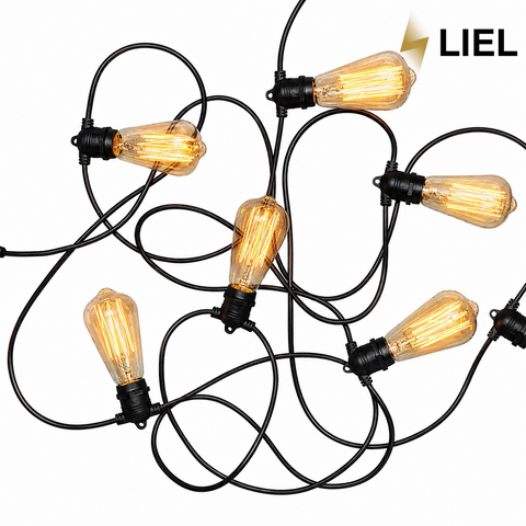 Вулична ретро гірлянда лампочки Belt Light LIEL Standart IP44 E27 2 патрони на 1 метр, чорний кабель 10,5м, арт. 0034