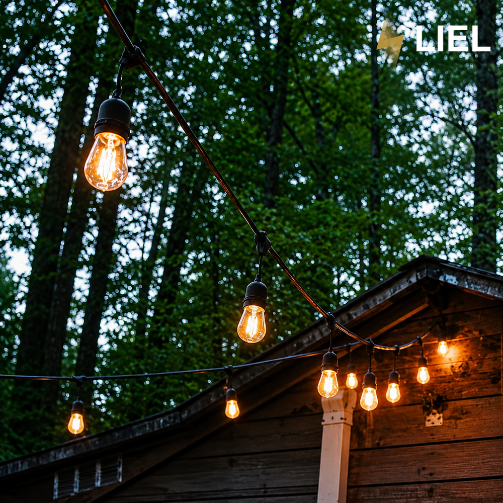 Вулична ретро гірлянда лампочки Belt Light LIEL Standart + 25м/50 патронів, чорний кабель, IP65, арт. 07487