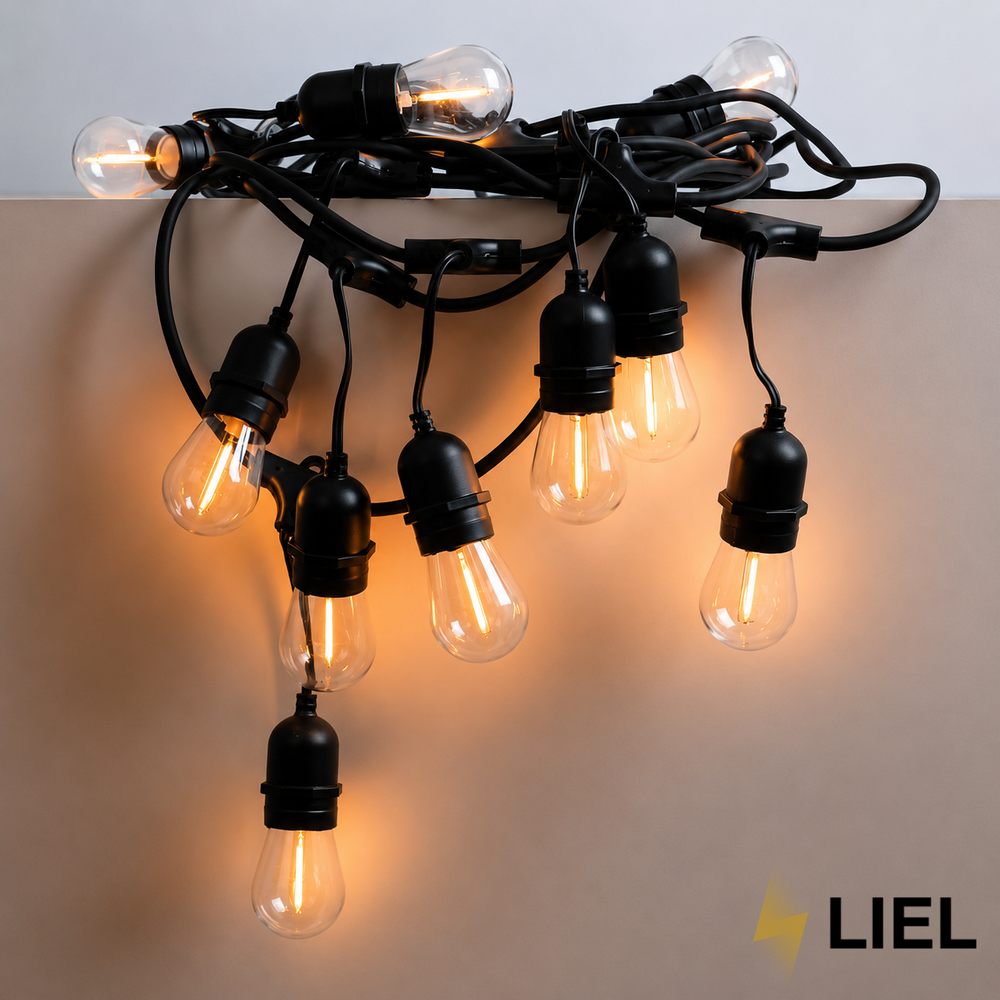 Вулична ретро гірлянда лампочки Belt Light LIEL Standart + 25м/50 патронів, чорний кабель, IP65, арт. 07487