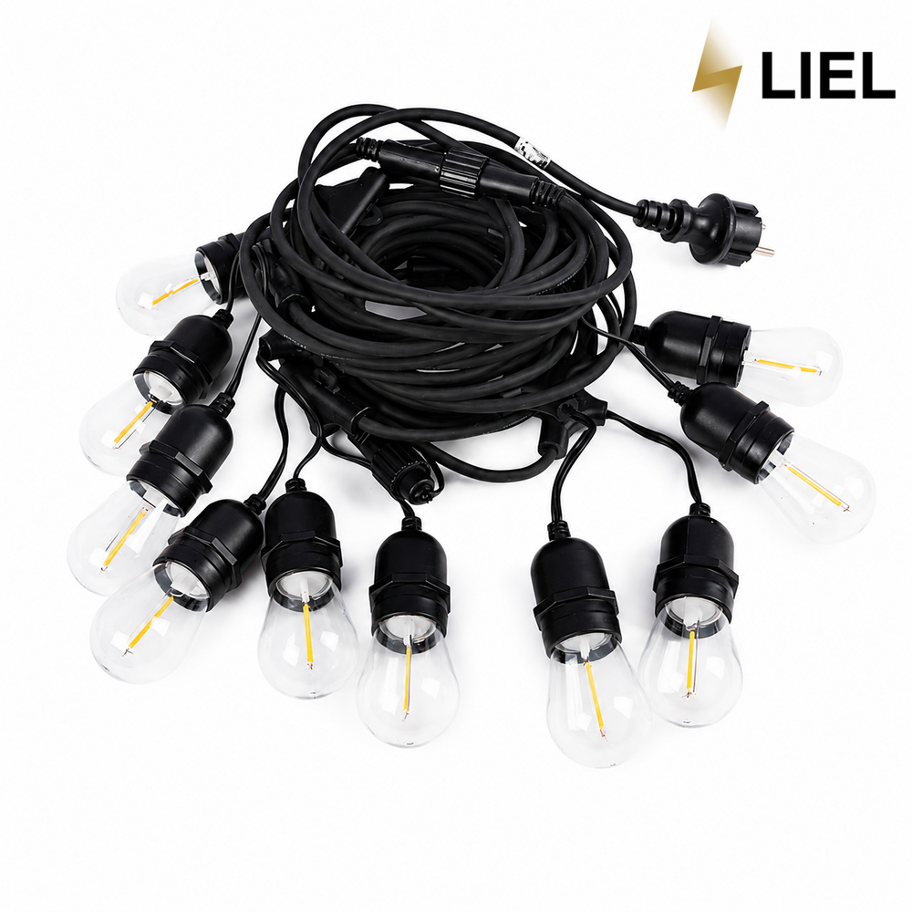 Вулична ретро гірлянда лампочки Belt Light LIEL Standart + 25м/50 патронів, чорний кабель, IP65, арт. 07487