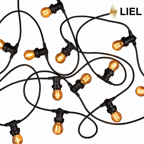 Вулична ретро гірлянда Belt Light LIEL Standart + 2 патрони на метр на чорному кабелі IP65 арт. PU3