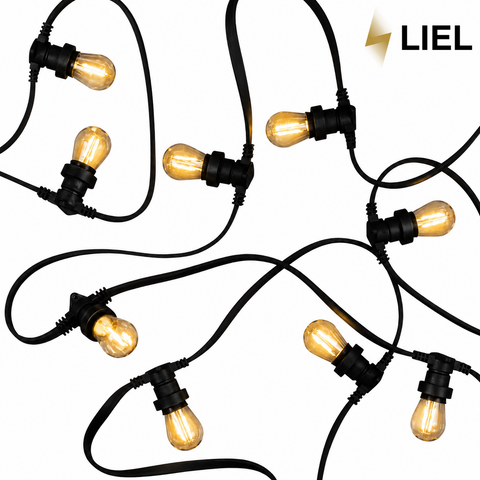 Вулична ретро гірлянда лампочки Belt Light LIEL Premium 3 патрони на метр на чорному кабелі IP65 арт. PU5