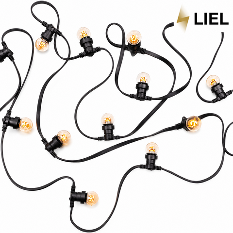 Вулична ретро гірлянда лампочки Belt Light LIEL Premium 4 патрони на метр на чорному кабелі IP65 арт. PU7