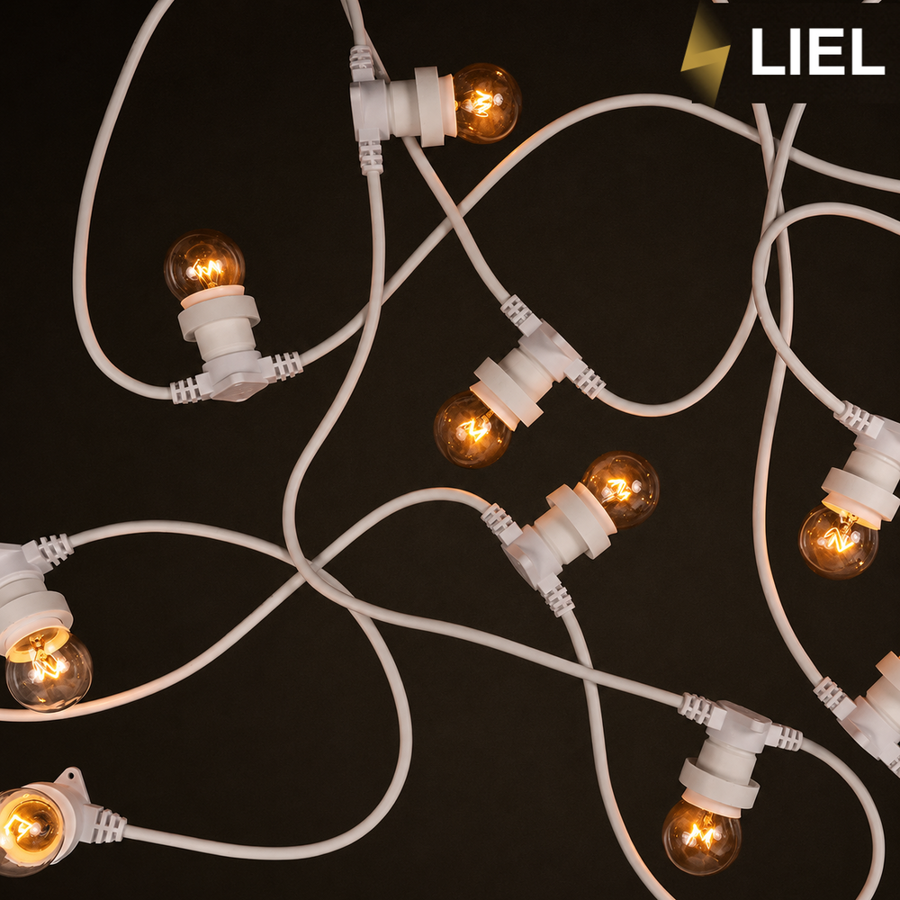 Уличная ретро гирлянда лампочки Belt Light LIEL Standart + 4 патрона на метр на белом кабеле IP65 арт. PU8