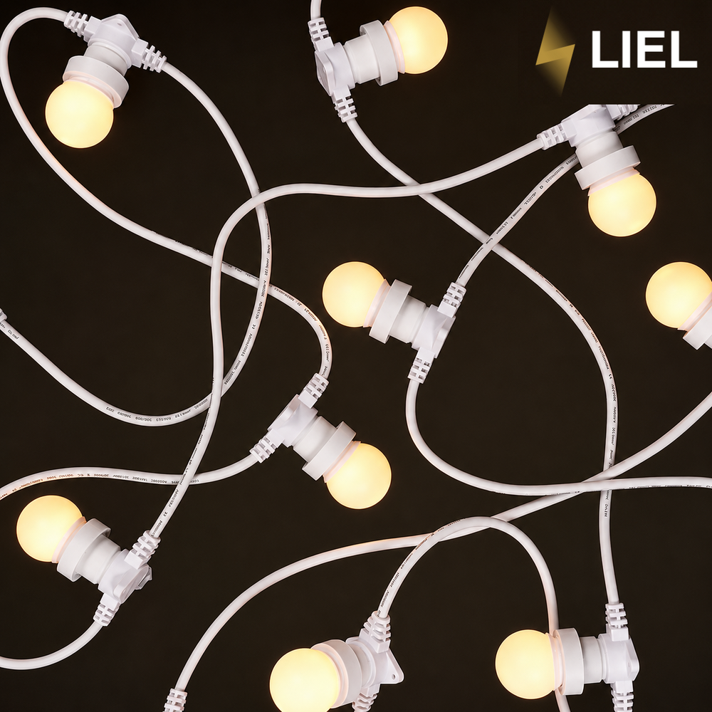 Уличная ретро гирлянда лампочки Belt Light LIEL Standart + 4 патрона на метр на белом кабеле IP65 арт. PU8