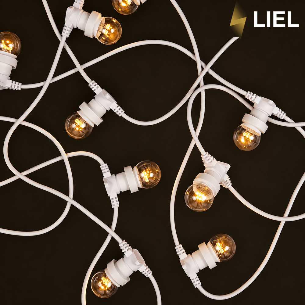 Уличная ретро гирлянда лампочки Belt Light LIEL Standart + 4 патрона на метр на белом кабеле IP65 арт. PU8
