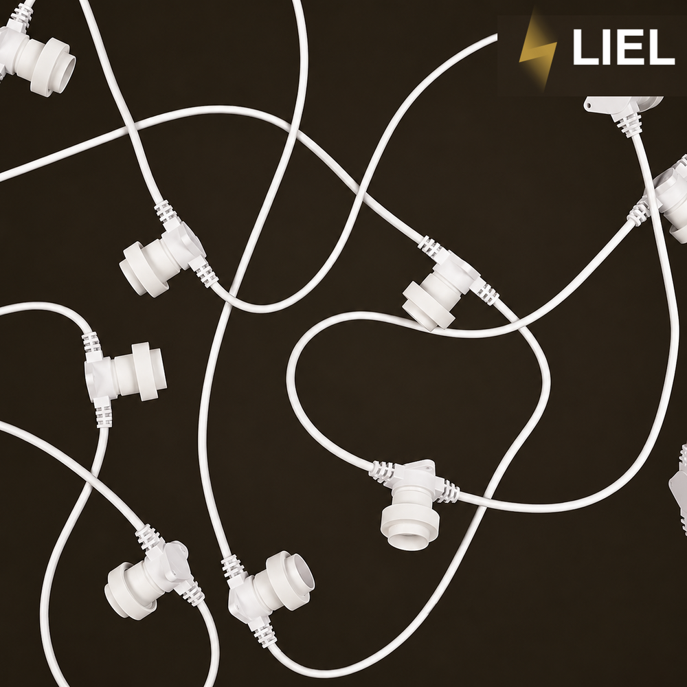 Уличная ретро гирлянда лампочки Belt Light LIEL Standart + 4 патрона на метр на белом кабеле IP65 арт. PU8