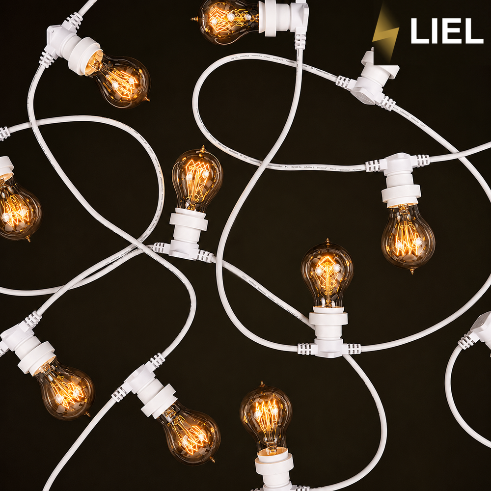 Уличная ретро гирлянда лампочки Belt Light LIEL Standart + 4 патрона на метр на белом кабеле IP65 арт. PU8