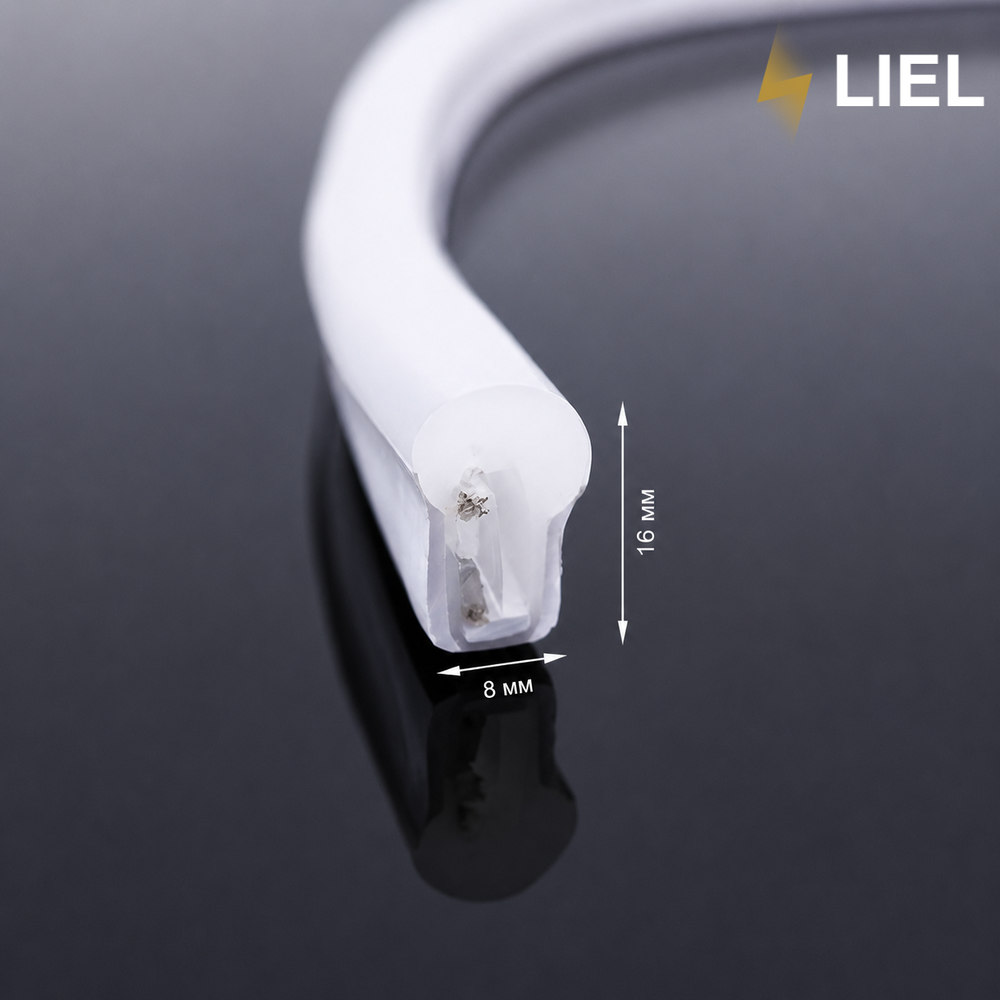 Светодиодный неон LIEL 220В JL 2835-120 R IP67 синий, герметичный, арт. 00-00011704, Синий, Синий с белым, 230 В, SMD 2835, 9,6 Вт/м, 144 Лм/м, IP67, Сплошное (непрерывное), 8х16х10 мм, Фронтальное (верхнее), 120&deg;, 120 LED/м, От 80 мм, 1 м, &ge;80 Ra, ПВХ (поливинилхлорид), устойчивый к ультрафиолету, до 90%, 0,044 А/м, От сети 220 В AC, Да, Включение/выключение (ON/OFF), До 100 м без потери яркости, 100 м, От -40 &deg;C до +50 &deg;C, До -40 &deg;C, UV-стойкая ПВХ оболочка, Высокая, Да, кратковременное погружение на глубину до 1 м, Высокая, светодиодная технология с низким энергопотреблением, До 50 000 часов, 1.5 года, Архитектурное, декоративное и контурное LED-освещение фасадов, зданий, интерьеров и рекламных конструкций, LIEL, Китай, CE, RoHS