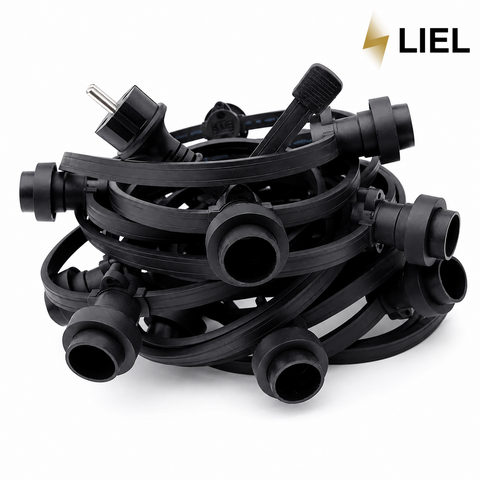 Уличная ретро-гирлянда лампочки Belt Light LIEL Premium Ultra 3 патрона на метр на черном кабеле IP67, арт. BL1-65-3