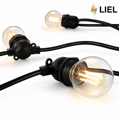 Уличная ретро гирлянда с лампочками Belt Light LIEL Standart IP67 E27 2 патрона на 1 метр, черный кабель 10.5 м, арт. 003444