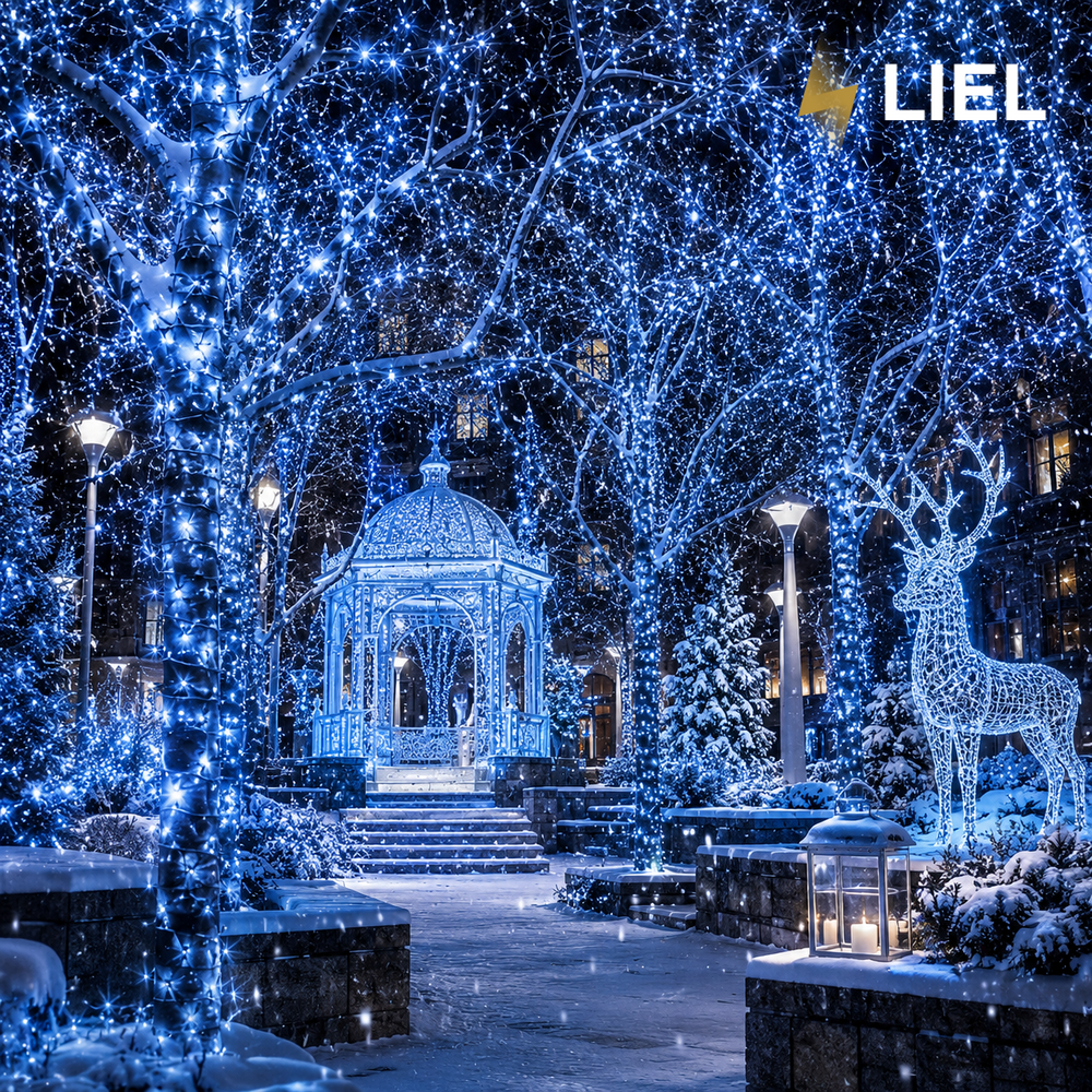 Уличная гирлянда Нитка LIEL 10м Standart синий цвет с мерцанием на черном кабеле, IP44, арт. G049-ST