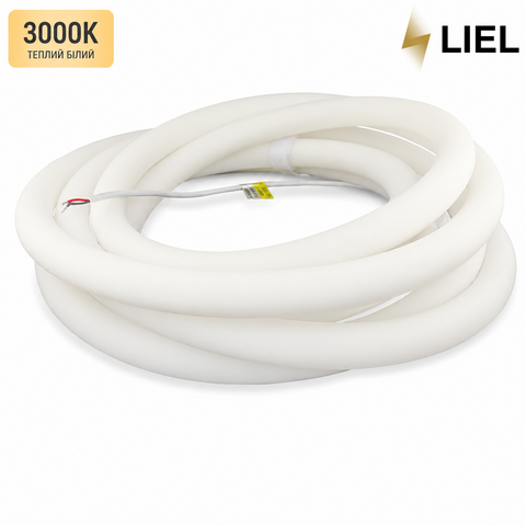 Світлодіодний неон RISHANG 2835-336-D23-24 RX2K01TC (3000К) LED Neon, арт. 19218, Теплий білий (3000K), Білий, 24 В DC, SMD 2835, 14.4 Вт/м, 950 Лм/м, IP66, Суцільне (безперервне), &Oslash;23 мм, 360&deg;, 336 LED/м, 25 мм, Довільна, Ra &ge;90, Силікон, до 90%, 0,6 А/м, 24 V DC, Так, Увімкнення/вимкнення (ON/OFF), До 100 м без втрати яскравості, 100 м, Від -40 &deg;C до +50 &deg;C, До -40 &deg;C, UV-стійка ПВХ оболонка, Висока, Так, короткочасне занурення на глибину до 1 м, Висока, світлодіодна технологія з низьким енергоспоживанням, 36 000 годин, 3 роки, Архітектурне, декоративне та контурне LED-освітлення фасадів, будівель, інтер'єрів і рекламних конструкцій, Rishang, Китай, CE, RoHS