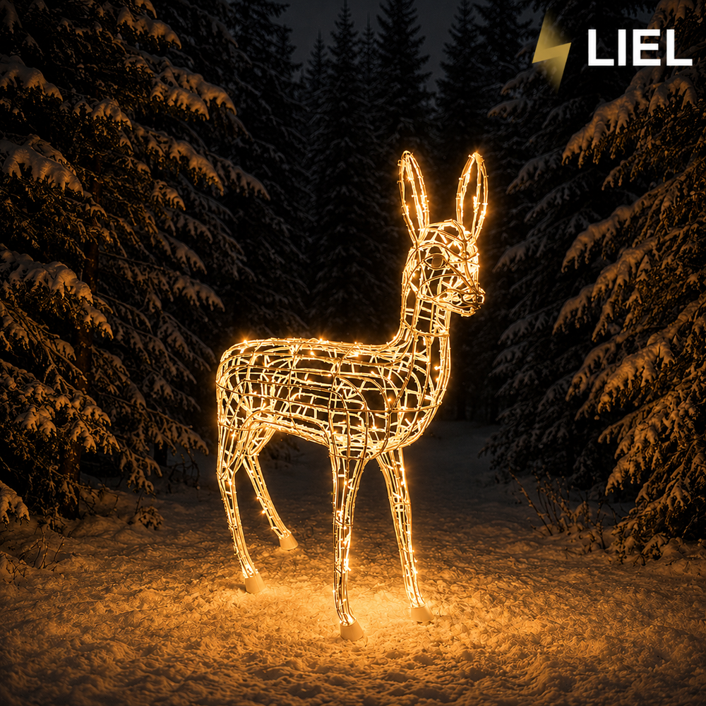 Новогодний световой олень LIEL 3D, 200 LED, 150 см, теплый цвет свечения, IP67, декоративная светодиодная фигура для улицы, арт. G-0006
