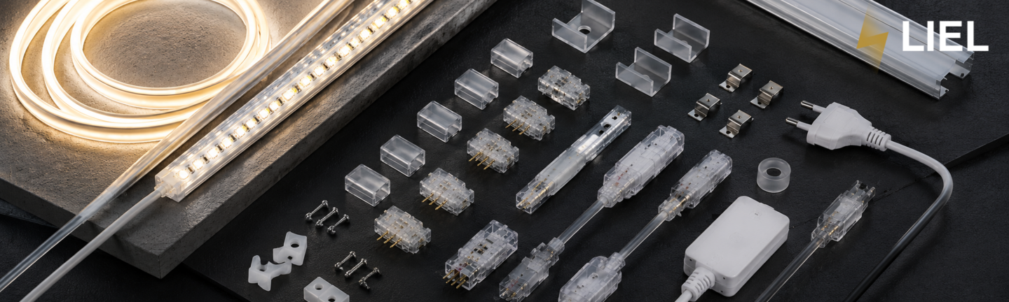 Комплектуючі для герметичних LED стрічок 220V — конектори, блоки живлення, кріплення та аксесуари для монтажу освітлення