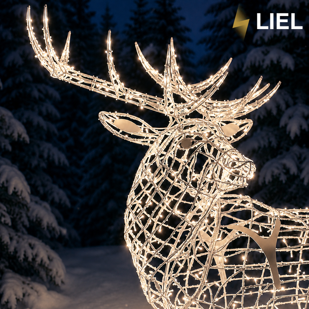 Новогодний световой олень LIEL 3D, 400 LED, 2600 см, теплый белый цвет свечения, IP67, декоративная светодиодная фигура для улицы, арт. G-0014