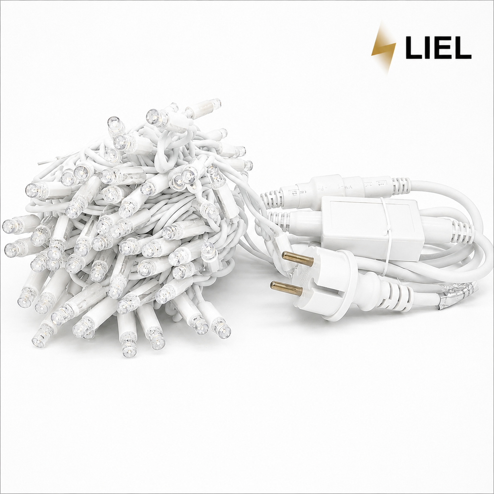 Уличная гирлянда Нитка LIEL 10м Standart теплый белый цвет с мерцанием на белом кабеле, IP44, арт. G059-ST