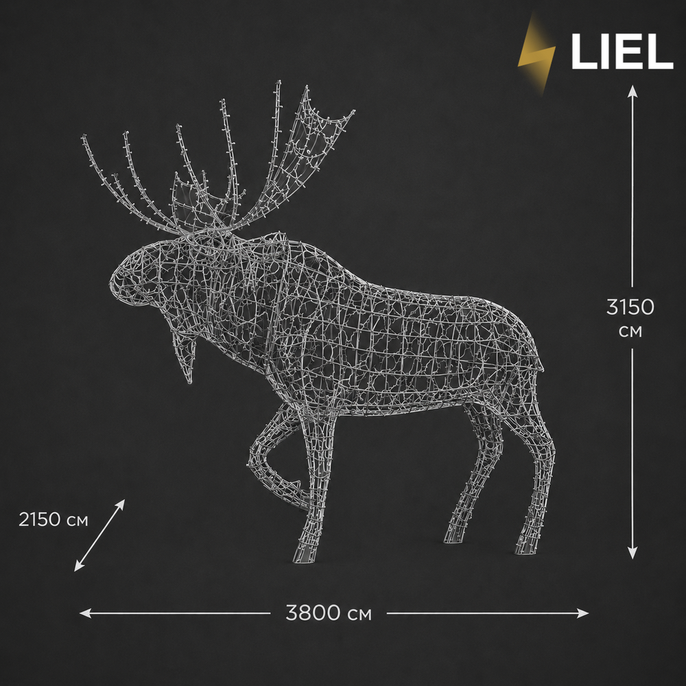 Новорічний світловий лось LIEL 3D, 1000 LED, 315 см, теплий білий колір світіння, IP67, декоративна світлодіодна фігура для вулиці, арт. G-0016