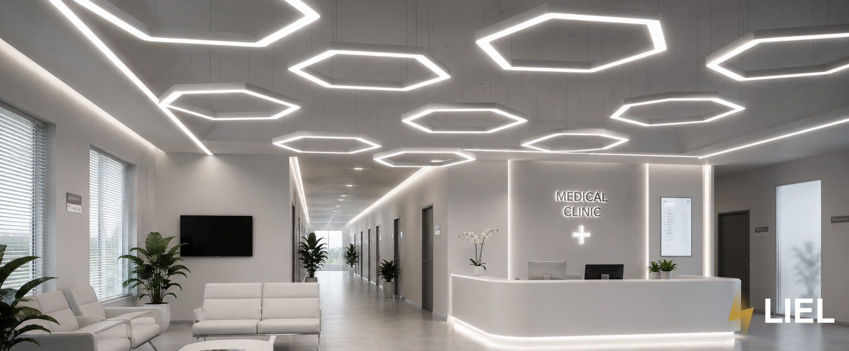 LED освещение для клиники под ключ в форме Соты
